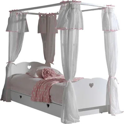 Produktbild von Himmelbett Amori 90x200cm mit Bettkasten und Voile - weiß