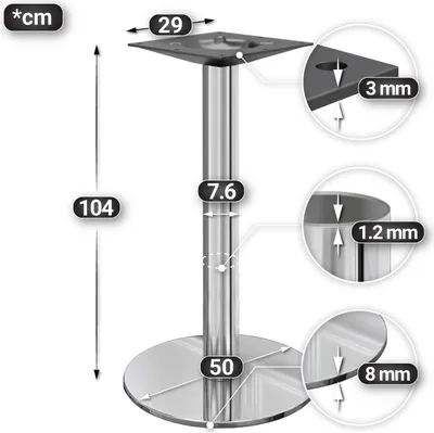Produktbild von NIZZA | Bistro Außen Stehtischgestell | Edelstahl | Höhe: 104 cm | Bodenplatte: Ø 50 cm | Säule: Ø 7,6 cm | Garten, Terrasse, Restaurant