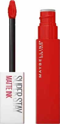 A Maybelline Super Stay Matte Ink liquid lipstick with its applicator wand.