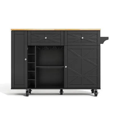 Produktbild von Flieks Servierwagen Küchenschrank mit Weinregal und Gläserhalter, Kücheninsel mit erweiterbarer Arbeitsplatte, Mobil Küchentrolley, Schwarz