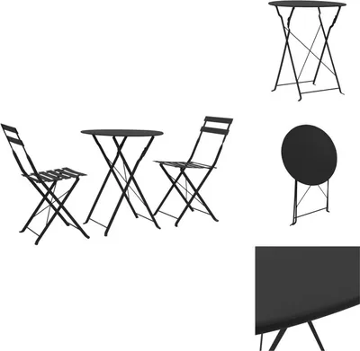 Image de vidaXL Ensemble Bistro 3 pièces acier noir - Ensemble de meubles de jardin