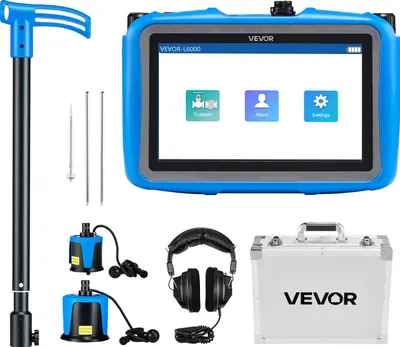 Produktbild von VEVOR Rohr-Wasserleckdetektor, 1 Hz – 10000 Hz, 7-Zoll-Touchscreen-Lecksuchgerät für 5 m lange unterirdische Rohrleitungen – mit mittlerem & großem Sensor, 3 Abhörstäben, Kopfhörer & Etui