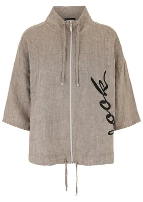 Produktbild von Lässige Leinen Jacke mit 3/4-Arm, Reißverschluss und überschnittenen Schultern