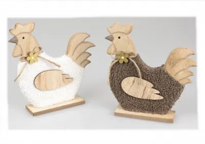 Produktbild von Deko-Figur Hahn farblich sortiert 1x braun der 1x creme