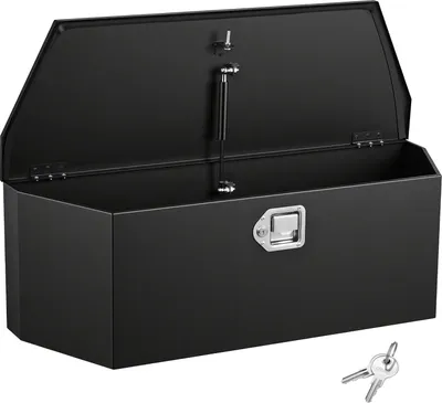 Zdjęcie produktu dla SucceBuy Stalowa skrzynia na dyszel 914 x 314 x 305 mm, nośność 50 kg, zamykana skrzynia na narzędzia z zamkiem i kluczami, odpowiednia do przyczep, pickupów, kamperów i SUV-ów, czarna