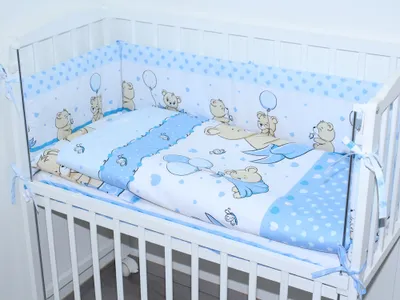 Produktbild von Baby Bettwäsche für Beistellbett 40x90cm Set mit Nestchen Spannbettlaken 6 teilig- D22-Sweet Blau