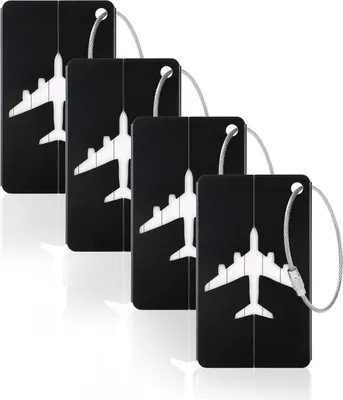 Produktbild von 4 Stück Kofferanhänger,Koffer Aluminium Gepäckanhänger, Adressschild Namensschilder,Wasserdichte Tags zum schnellen Auffinden von Reisetaschen-Schwarz