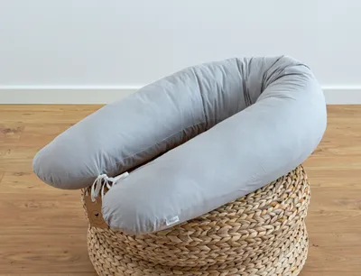 Produktbild von 100% GRAU Baumwolle Stillkissen GRAU 170 cm M/L Kissen Seitenschläferkissen Schwangerschaftskissen Bezug Relaxkissen Schlafen LOOLAY®