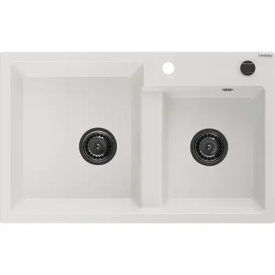 Obrázok produktu pre Mexen Tomas granitový dvojkomorový drez 800 x 500 mm, Biela, Sifón Čierna - 6516802000-20-B