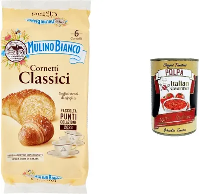 Produktbild von 3x Mulino Bianco Kuchen Cornetti Classici Croissant Snack ohne Konservierungszusätze Briosche 240g kekse + Italian gourmet polpa 400g
