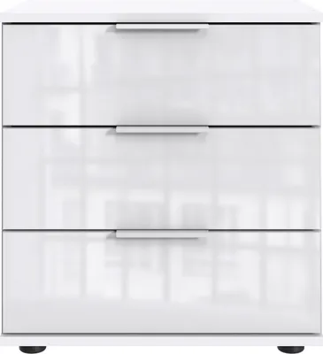 Zdjęcie produktu dla Nachtschrank >Danzig< in WEISS + GLAS WEISS - 52x58x38cm (BxHxT)