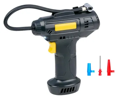 Immagine prodotto di Dunlop Digital Compressor 12V - Pompa d'aria elettrica con spina per accendisigari - Manometro per pneumatici di auto e biciclette - Compressore d'aria con display LCD, 3 attacchi e luce LED - Nero/Giallo