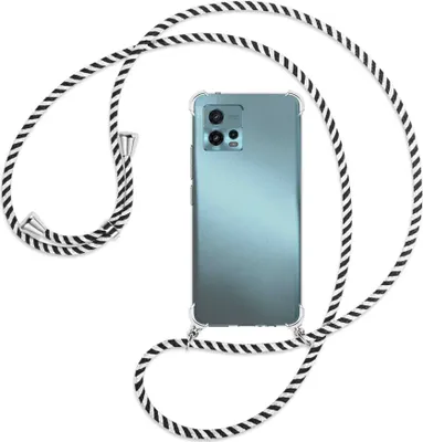 Produktbild von Handykette Backcover-Schutzhülle mit Band (Metall silberfarben) für Motorola Moto G72 (6.55'') - schwarz/weiß gestreift