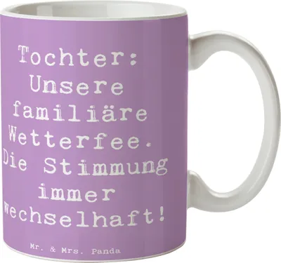Produktbild von Mr. & Mrs. Panda Kaffeebecher Spruch Tochter Wetterfee - Lavendeltraum - Geschenk, Familie, haferl, Teetasse, Handarbeit, Tasse, Kaffeetasse, Freude, Liebe, Becher