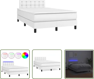 Produktbild von The Living Store Boxspringbett mit Matratze & LED Weiß 120x190 cm Kunstleder