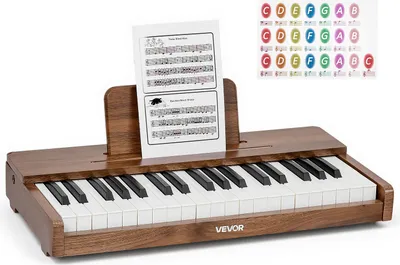 Zdjęcie produktu dla VEVOR Klawiatura dla dzieci, 37 klawiszy, cyfrowe pianino drewniane dla dzieci od 3 lat, mini instrument muzyczny z realistycznym brzmieniem, podwójne zasilanie, regulowana głośność, wczesna edukacja muzyczna, orzech