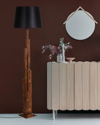 Produktbild von Opviq, Kule Ceviz Ahşap Lambader Pramit Siyah Abajurlu, Stehlampen, Schwarz, Holz, 45 x 45 x 165 cm