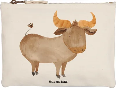 Produktbild von Mr. & Mrs. Panda Federtasche Sternzeichen Stier Größe M - Weiß - Geschenk, Make-Up Tasche, Kulturtasche, Rind, Ochse, Geburtstag April, Federmappe, Schminktasche, Mai