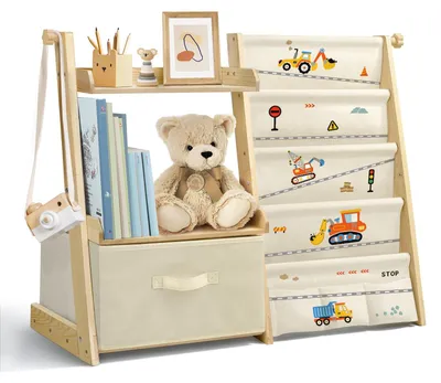 Kinderbücherregal mit Spielzeugkiste, Holz, 4 Ebenen
