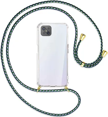 Produktbild von Handykette Backcover-Schutzhülle mit Band (Metall goldfarben) für Oppo A92S / Reno4 Z 5G - grün/blau/weiß