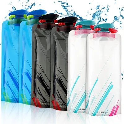 Produktbild von Leikurvo Faltbare Wasserflaschen 6 Stück, 700ML Faltbare Trinkflasche Flexible Zusammenklappbare Trinkflasche Wiederverwendbare Wasser-Flaschen Trinkrucksäcke für das Wandern, Abenteuer, das Reisen