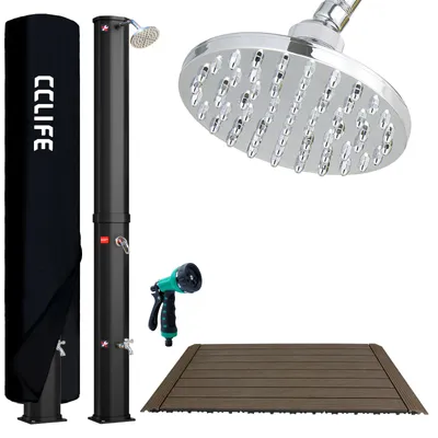 Produktbild von CCLIFE Solardusche 35L mit WPC-Bodenplatte und Handbrause  Gartendusche Pooldusche Regendusche Außendusche , Schwarz