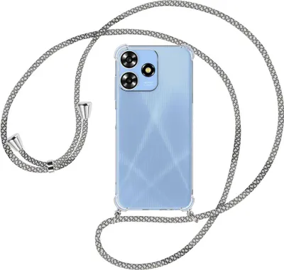 Produktbild von Handykette Backcover-Schutzhülle mit Band (Metall silberfarben) für ZTE Blade A73 4G (6.6'') - weiß/grau kariert