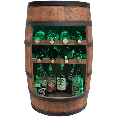 Immagine prodotto di Bar con botte in legno con due ripiani per il vino in wengé 80x50 cm Illuminazione LED RGB