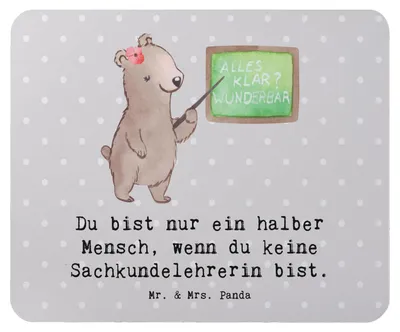 Produktbild von Mr. & Mrs. Panda Mousepad Sachkundelehrerin Herz - Grau Pastell - Geschenk, computer, laptop, Sachkundeunterricht, Mauspad, Lustig, Witzig, Grundschule, Spruch, Mouse Pad