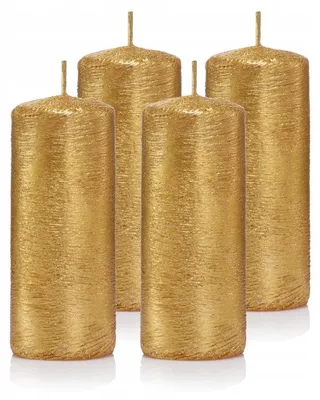 Produktbild von Drobo Set 4 Gold Zylinder Kerzen 10 cm Glitzer