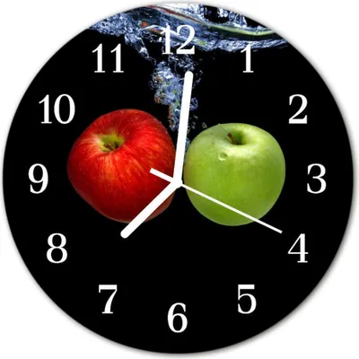 Produktbild von Glasuhr Wanduhr Küchenuhr Echt-Glas 30fi cm Äpfel rot grün