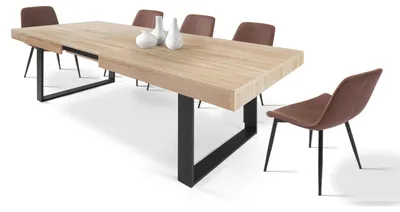 Image de CASABEL Table à Manger Extensible, Capacité de 6 à 8 personnes, Style Industriel, Plateau de 160 à 200 cm, Bois Clair et Noir