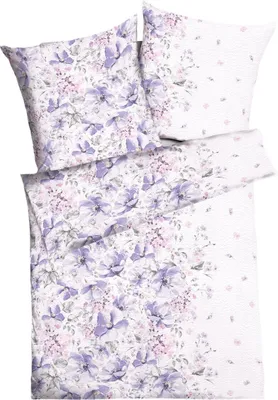 Produktbild von JACK by Kaeppel Edel Seersucker 2 tlg. Bettwäsche Dana Flieder Blüten Blumen Rosa Offwhite, Größe:155x220cm Bettwäsche