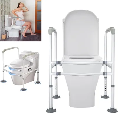 Produktbild von Aufstehhilfe Toilette für Senioren, Breite und Höhenverstellbar WC Aufstehhilfe, Ohne Bohren, Toilettenstützgestell, Tragfähigkeit von 200kg