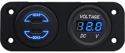 Produktbild von ProRide USB/USB-C-Schnelllader 2 Ports QC4.0 30W Voltmeter 2-fach Einbau