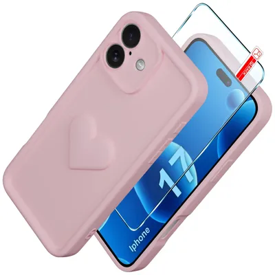 Produktbild von iPhone 17 CASE Silikonhülle MATT Herz + Schutzglas 9H