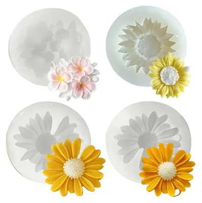 Productafbeelding van Set van 4 stuks, bestaande uit vormen voor kaarsen en bloemen, siliconen bakvormen voor bloemen, geschikt voor het maken van kaarsen, zeep en gebak.