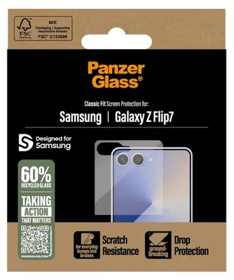 Imagen del producto de PanzerGlass Ultra Wide Fit Protector de pantalla para Samsung Galaxy Z Flip 7 - compatible con funda