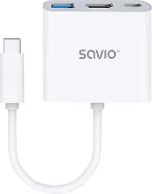 Zdjęcie produktu dla Savio AK-48 USB Typ C - HDMI, USB 3.0, PD, USB Typ-C Biały - Hub - Karty/adapter interfejsu USB 3.0
