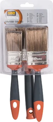 Produktbild von HARDY Holzpinselset 3 Stück (35mm, 50mm, 100x30mm) Braun 2K Blister 0280-080003