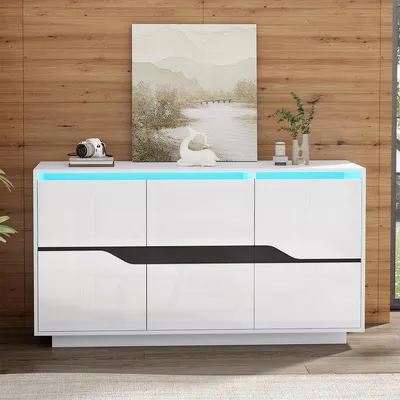 Produktbild von Sideboard mit Verstellbaren Trennwänden und LED Aufbewahrungsschrank Kommode 140*40*76cm Weiß