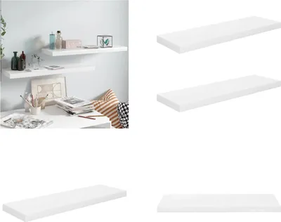 Obrázok produktu pre vidaXL Plávajúce police 2 ks. MDF 80x23,5x3,8 cm, biely vysoký lesk - Nástenná polica - Nástenné police - Plávajúca nástenná polica - Plávajúca nástenná polica