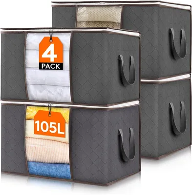 Productafbeelding van Opbergtas Kleding - Set van 4 - Opbergbox Pliable - Opbergdoos onder bed - Opbergtas met rits voor kleding - Dekens