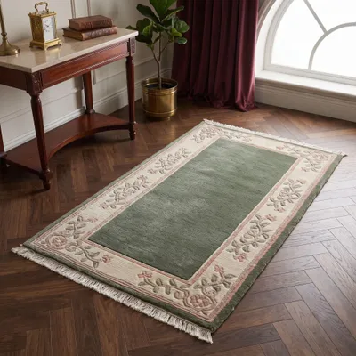 Produktbild von Steffensmeier Nepal Teppich Classica ,Schurwolle,  Grün, Größe: 70x140 cm , Wollteppich für Wohnzimmer und Schlafzimmer
