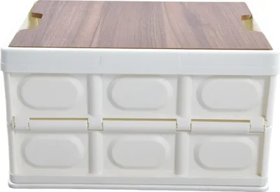 Obrázek produktu pro Velký skládací úložný box s dřevěným víkem, stohovatelný a skládací