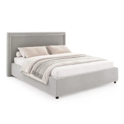 Produktbild von FDM Bett BUSCA Paris 90x200 cm Polsterbett mit Lattenrost aus Metall Bettkasten Stauraumbett Samt light grey