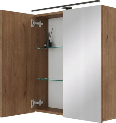 Produktbild von Planetmöbel ARIA Spiegelschrank für das Bad 60 cm mit Beleuchtung und Steckdose Gold Eiche