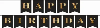 Produktbild von Happy Birthday Girlande gold schwarz