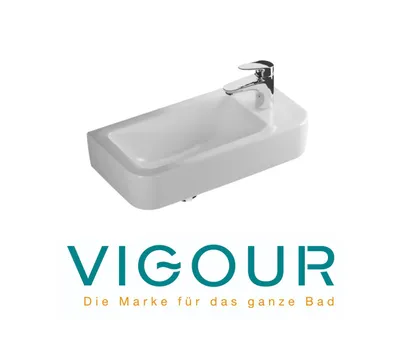 Produktbild von VIGOUR CLIVIA Handwaschbecken eckig 50x25 cm Hahnloch rechts, weiß