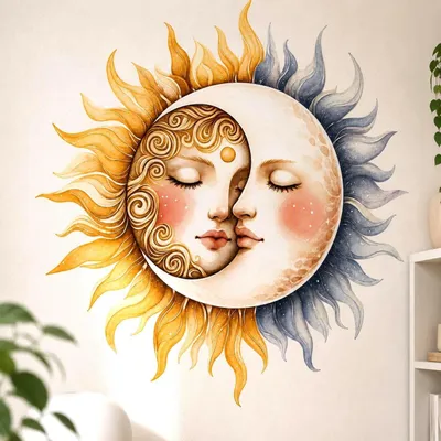 Sonne und Mond mit himmlischen Gesichtern – Decords Wandtattoo, Produktansicht 1